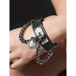 BLACK HEART DIAMOND WIDE LEATHER UNISEX BRACELET